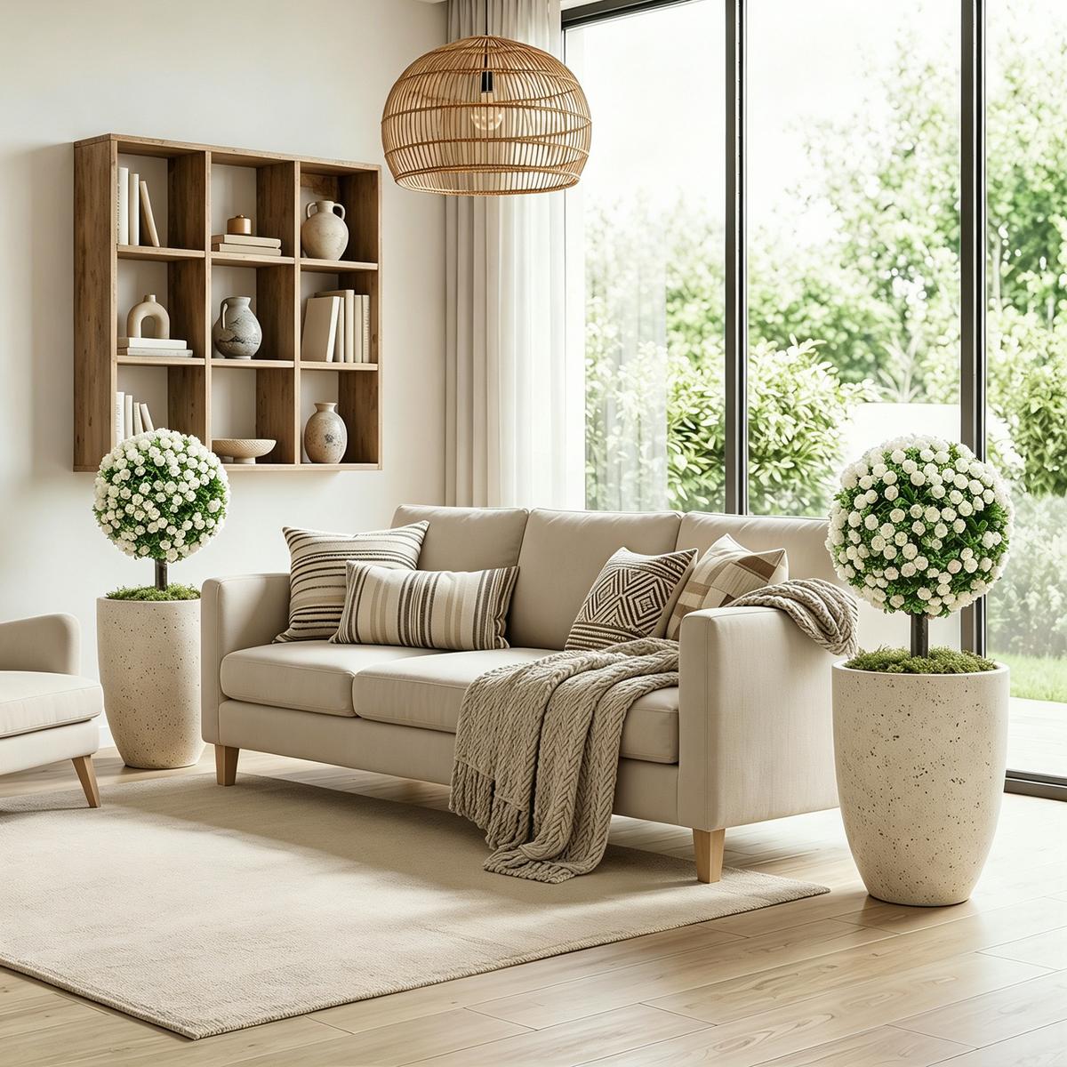 KÜNSTLICHE-ROSENKUGELN 2er Set PE Aluminium Weiß - Weiß, Kunststoff (55cm) - HOMCOM