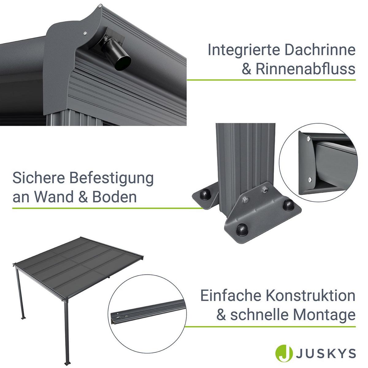 TERRASSENDACH Borneo Aluminium 3x3m dunkelgrau - Dunkelgrau, Metall (313/300/300cm) - Juskys
