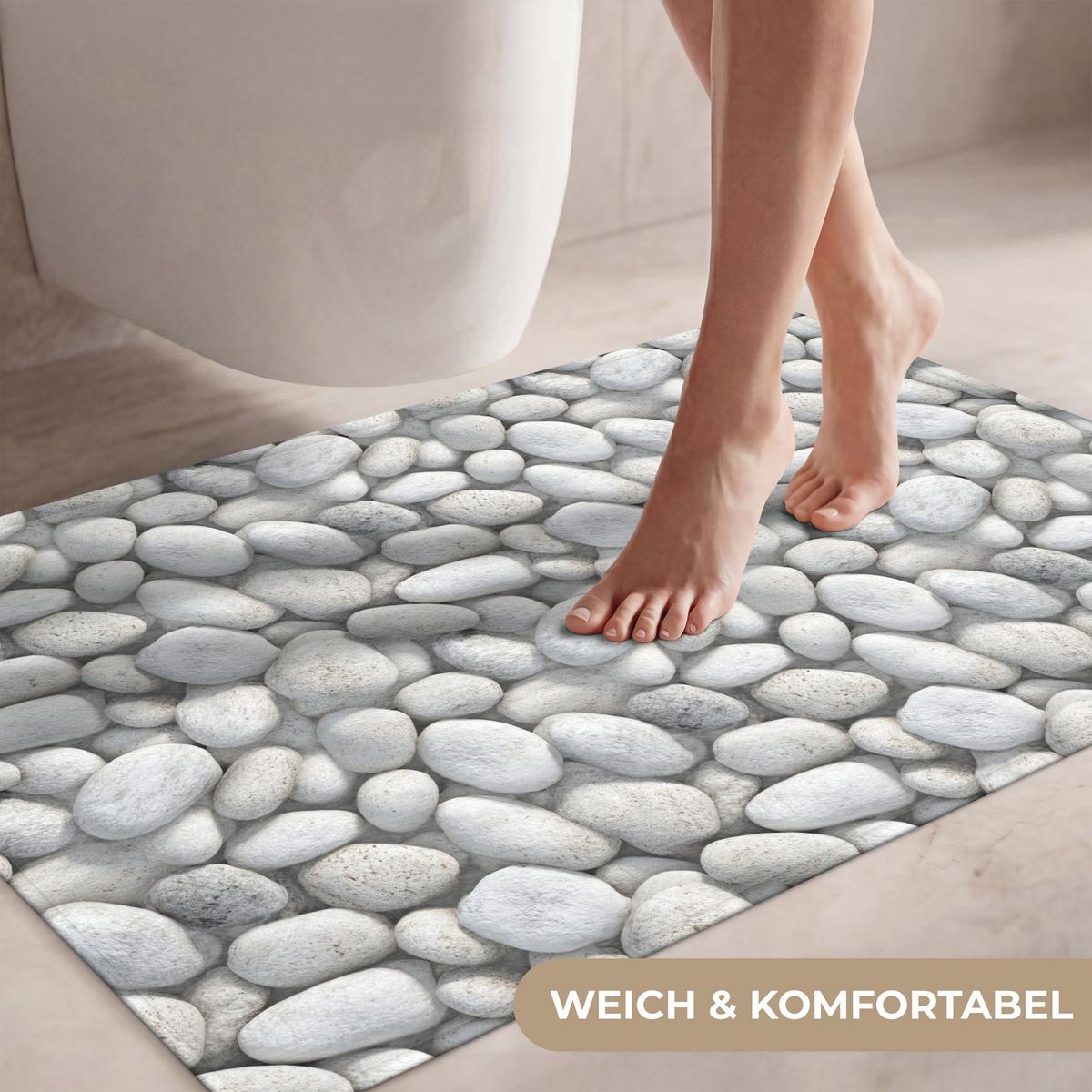 WC-VORLEGER Steine - Grau - Oval Toilettenteppich 90x60 cm - Hellgrau, Textil (90/1cm) - OnlyWow