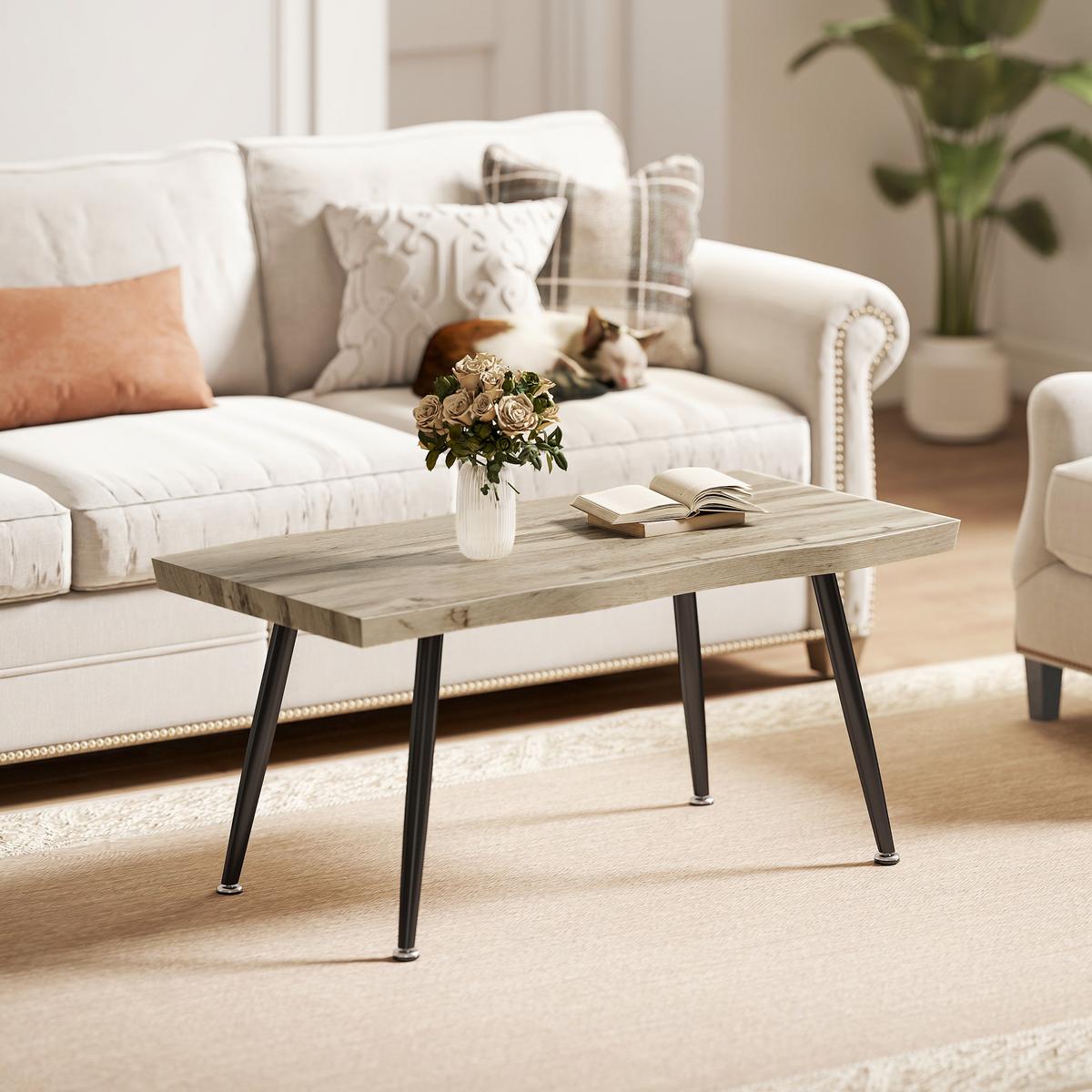 COUCHTISCH aus MDF Stahl Eiche - Eichefarben/Schwarz, Holzwerkstoff/Metall (100/50/45cm) - HOMCOM