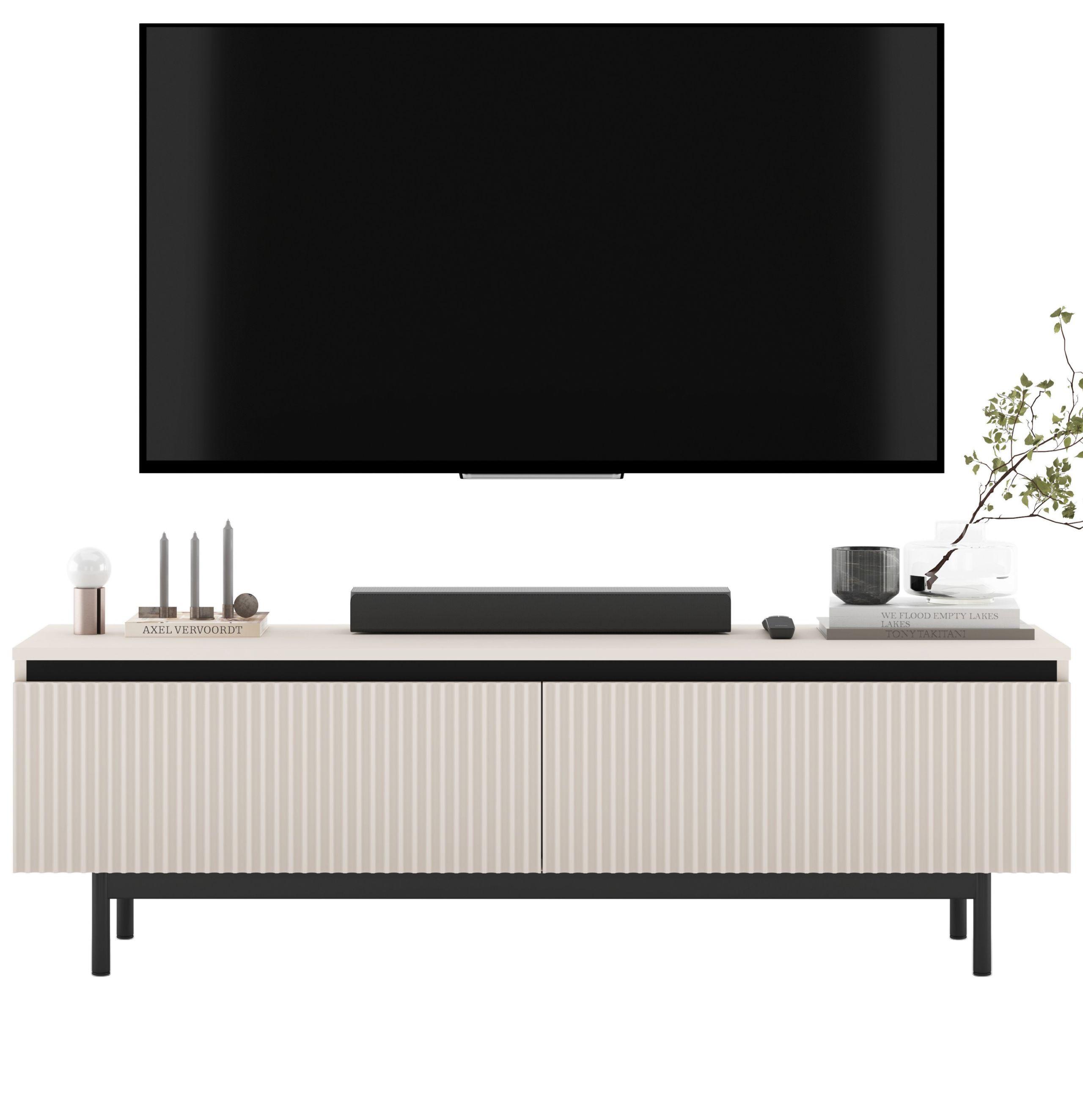 TV-SCHRANK Selene Kaschmir Matt mit Metallrahmen 140 cm - Kaschmir/Schwarz, Holzwerkstoff (140/44/35cm) - Meble Lindner