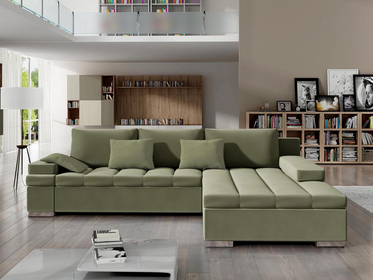 ECKSOFA Bangkok, Seite: Rechts - Silberfarben/Hellgrün, Holz/Textil (310/175cm) - MIRJAN24