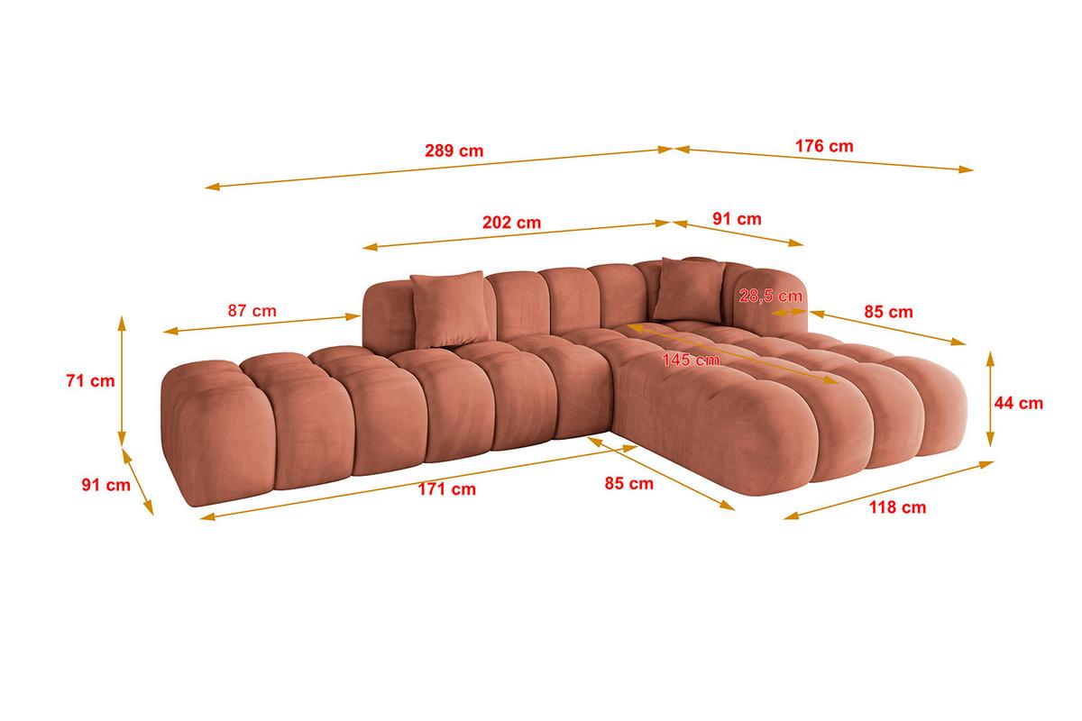 ECKSOFA Ottomane Rechts OLEA-L2 - 289x176x71 cm Koralle - Koralle/Schwarz, Holzwerkstoff/Kunststoff (289/176cm) - ALTDECOR