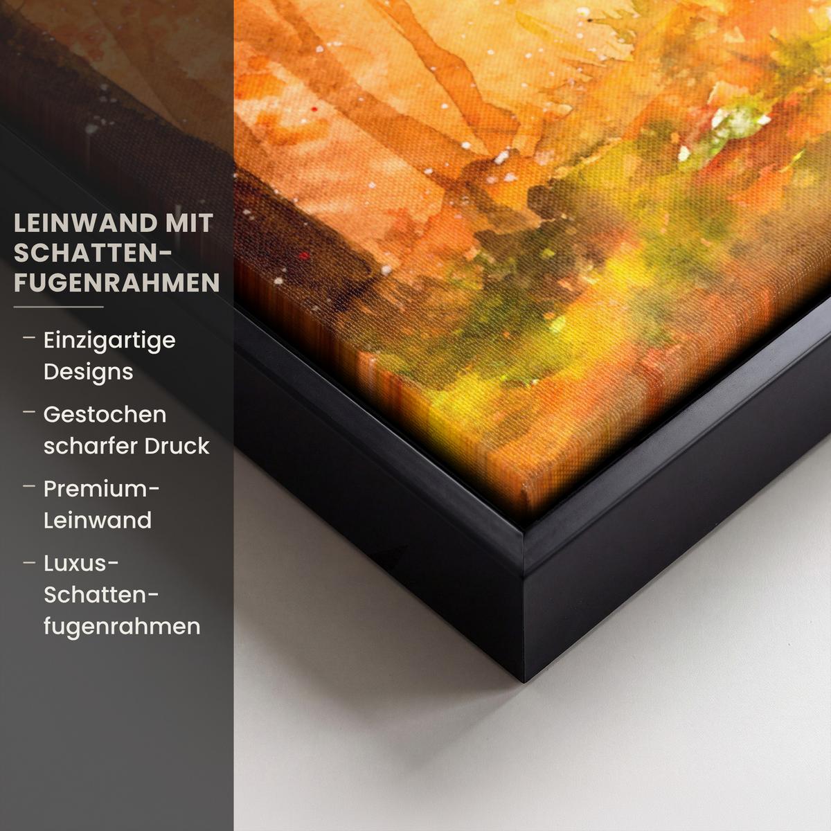 LEINWAND Bilder mit Rahmen - Natur - Ölfarbe - Hirsche - Tiere - Herbst - Orange - 50x70 - Orange, Textil (50/70cm) - MuchoWow