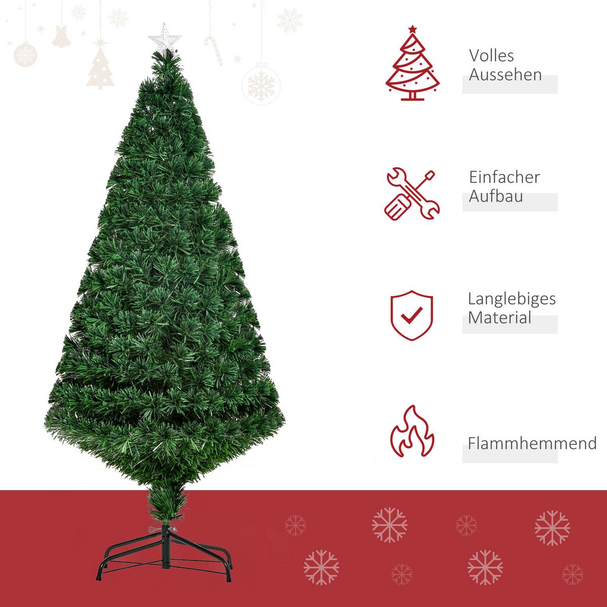 WEIHNACHTSBAUM Tannenbaum Christbaum LED Lichtfaser Baum Stern 8 Modell - Grün, Metall (150cm) - HOMCOM