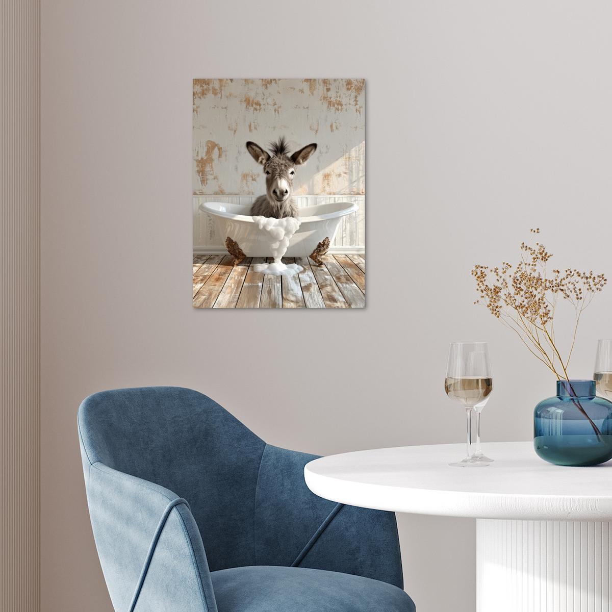 POSTER Esel - Tiere - Badewanne - Schaumstoff Wandbilder 30x40 cm - Weiß, Papier (30/40/0.1cm) - MuchoWow