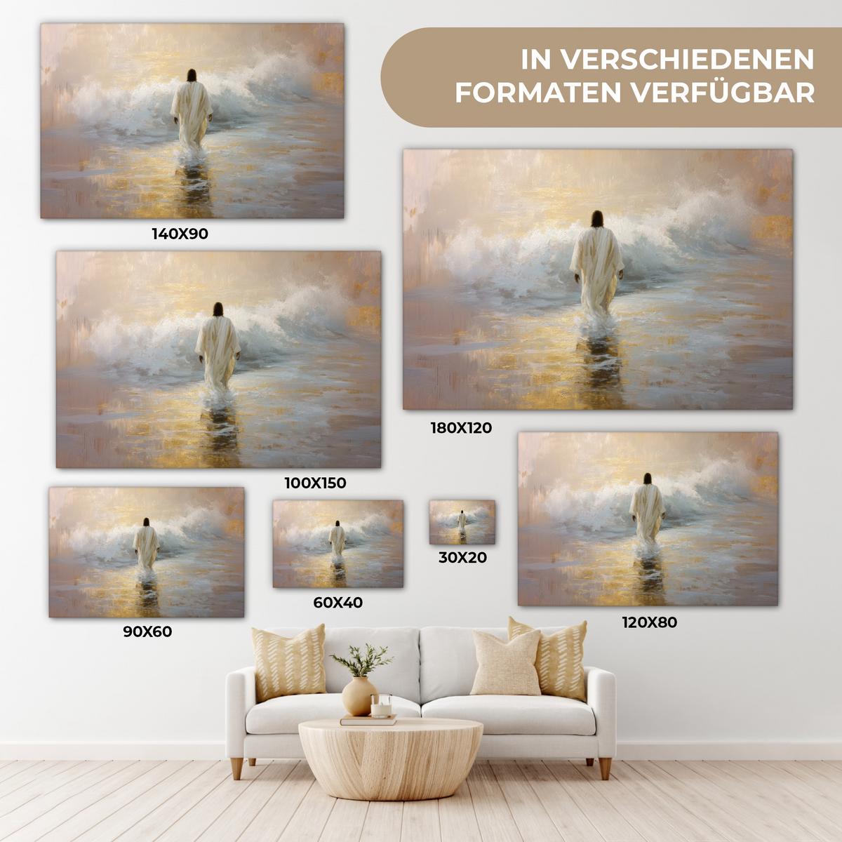 LEINWANDBILD Gemälde - Welle - Jesus - Abstrakt Gemälde 60x40 cm - Goldfarben, Textil (60/40cm) - MuchoWow