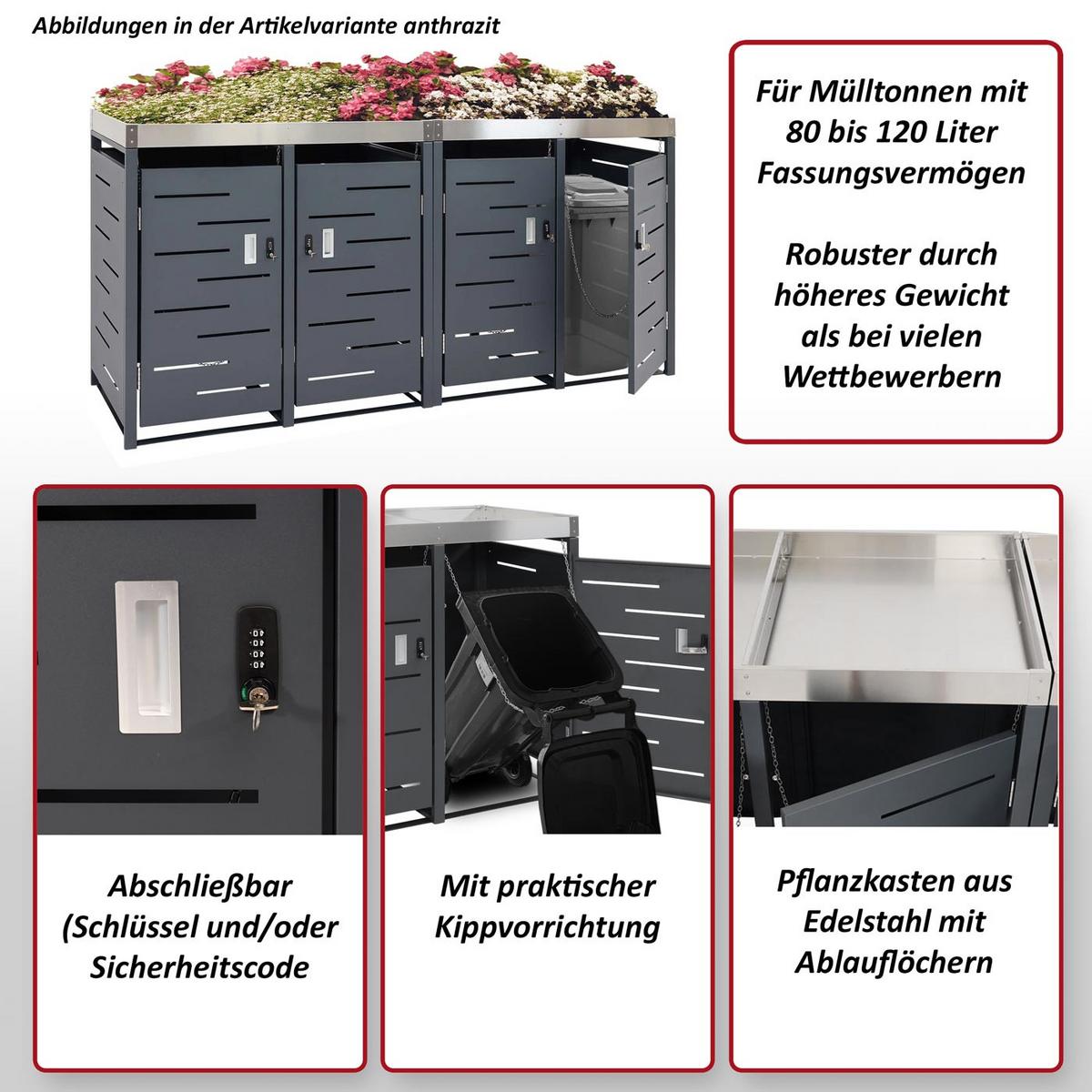 4ER-MÜLLTONNENVERKLEIDUNG H40B rechteckig Anthrazit - Anthrazit, Metall (230/110/62cm) - MCW