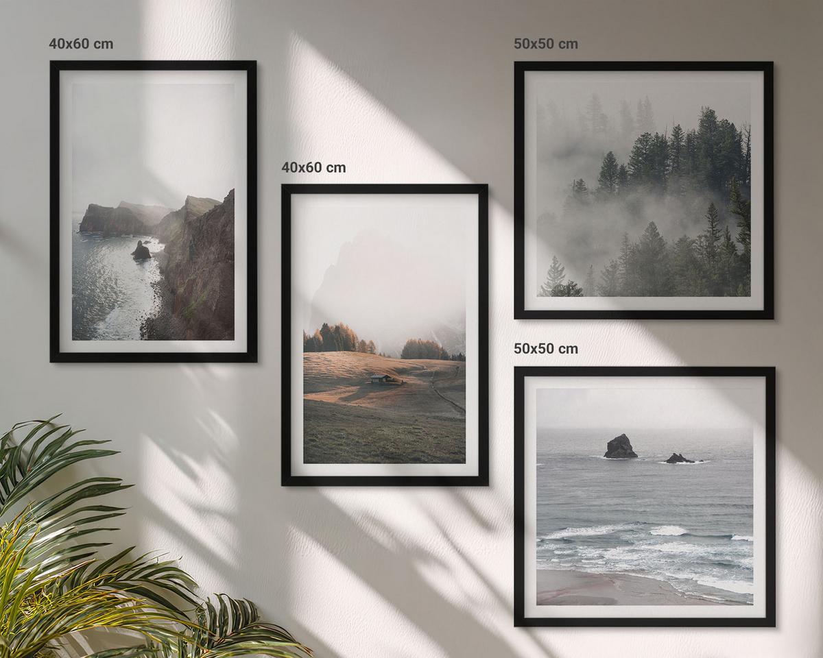 BILDER SET 4er Set - 50x50 cm & 40x60 cm Schwarzer Rahmen - Landschaften aus Bergen und Meer - Schwarz, Kunststoff (50/50cm) - TULUP