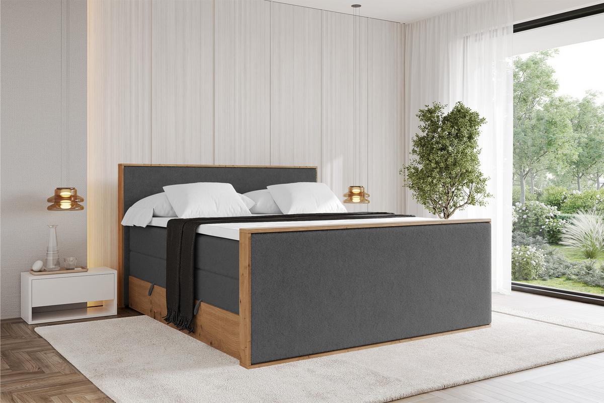 BOXSPRINGBETT LOLLI9 -Z-KING 140x200 - H3/H4 Dunkelgrau - Graphitfarben, Holzwerkstoff (140/200cm) - ALTDECOR