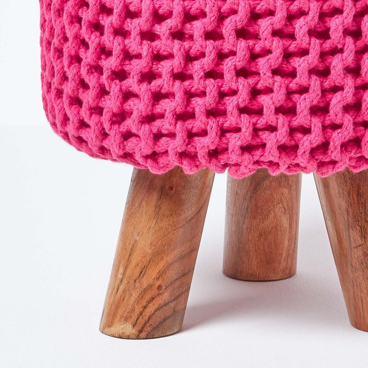 STRICK-HOCKER pink, Dreibein 32/32/42 cm - Pink, Textil (32/42/32cm) - Homescapes