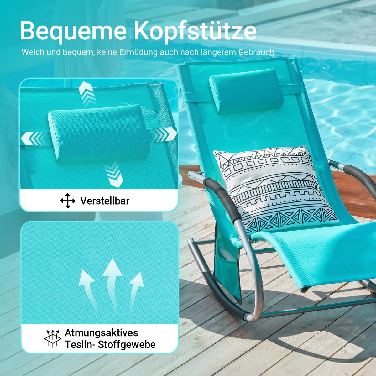 SONNENLIEGE mit Kopfkissen, Gartenliege bis 150kg, Türkis - Türkis, Metall (63/87/150cm) - SoBuy
