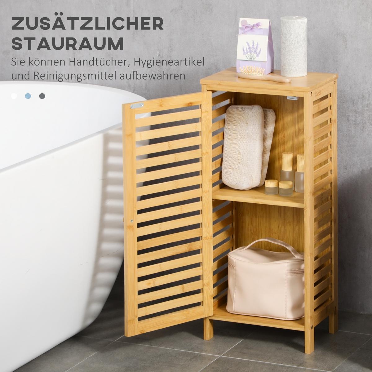 BADSCHRANK Badezimmerschrank, Bad Beistellschrank mit Lamellentür, 2 Fächern - Naturfarben, Holz (19.9/70/30cm) - Kleankin