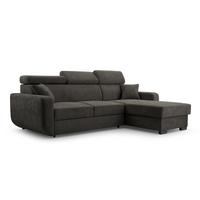 ECKSOFA CASTELLO Grau Plüsch-Stoff mit Schlaffunktion - Grau, Holz (236/165cm) - MASSENO