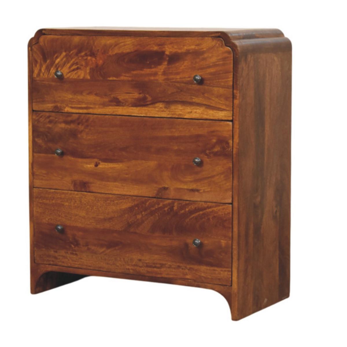 KOMMODE Newton Kastanie, 3 Schubladen, Dunkelbraun - Kastanienfarben/Messingfarben, Holz/Metall (70/80/35cm) - Artisan Furniture