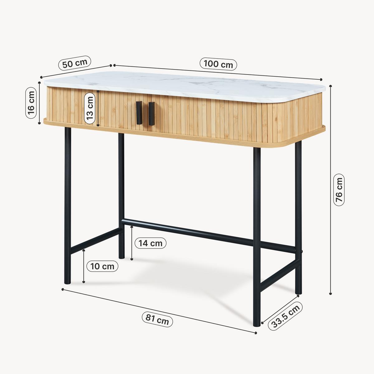 KONSOLENTISCH Tvedestrand - Schwarz/Weiß, Holzwerkstoff/Metall (50/100/76cm) - [en.casa]