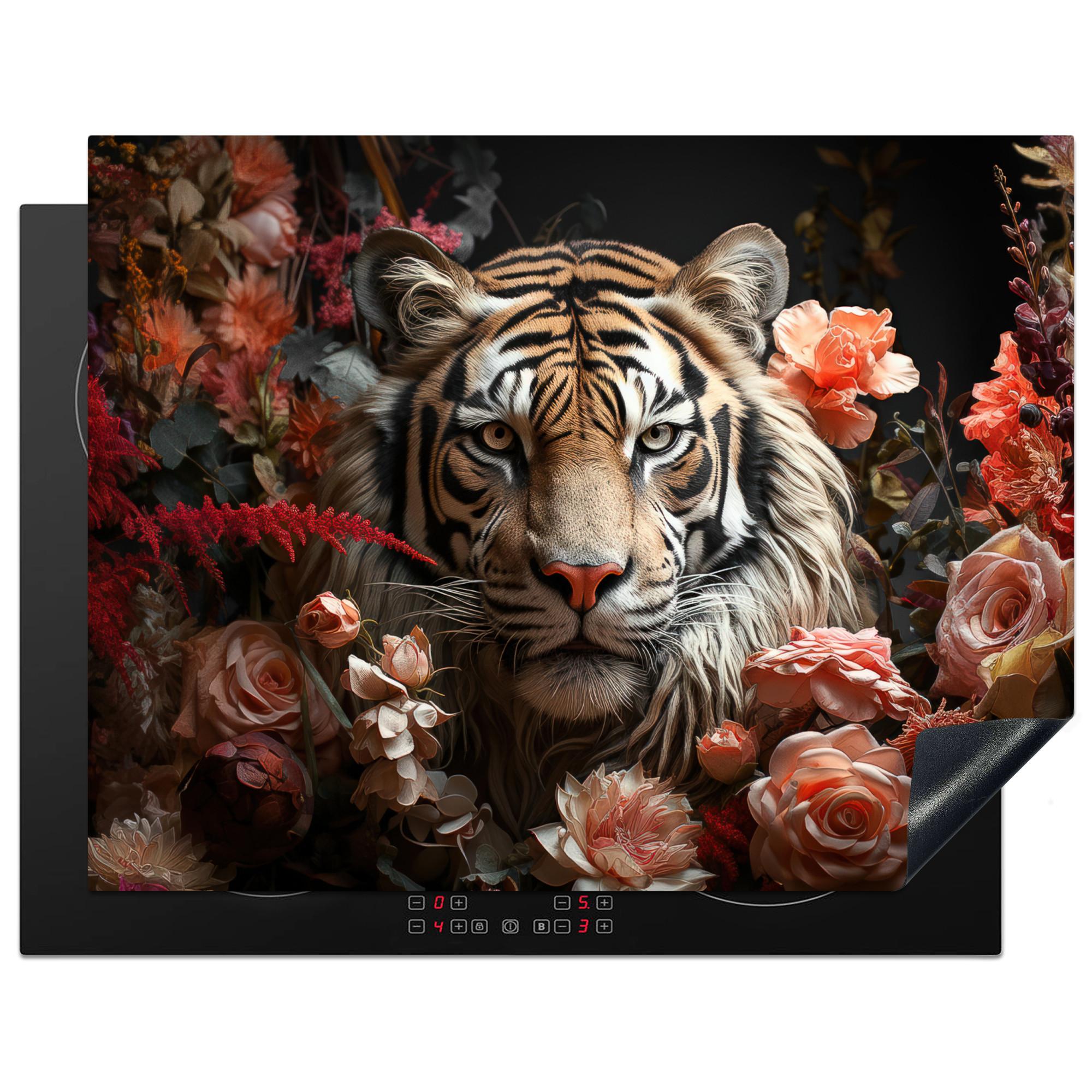 HERDABDECKPLATTE Tiger - Tier - Natur - Floral - Botanisch Induktionsmatte 77x59 cm - Orange, Kunststoff (77/59/0.2cm) - MuchoWow