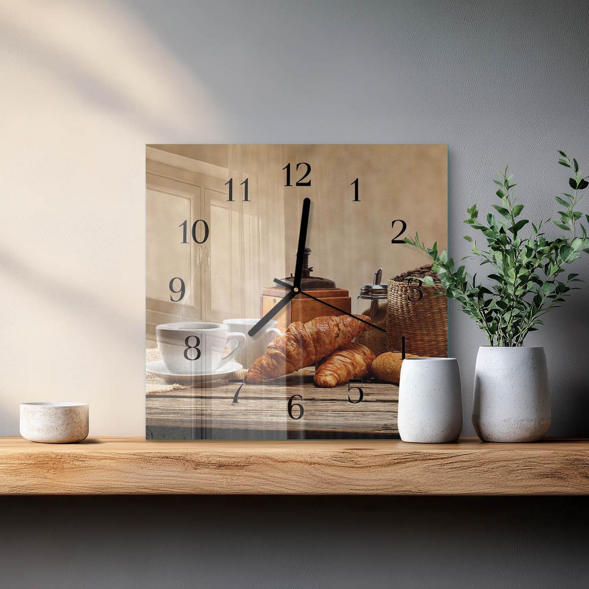 WANDUHR aus Glas 30x30 cm - Croissants - Braun, Glas (30/30/0.4cm) - TULUP