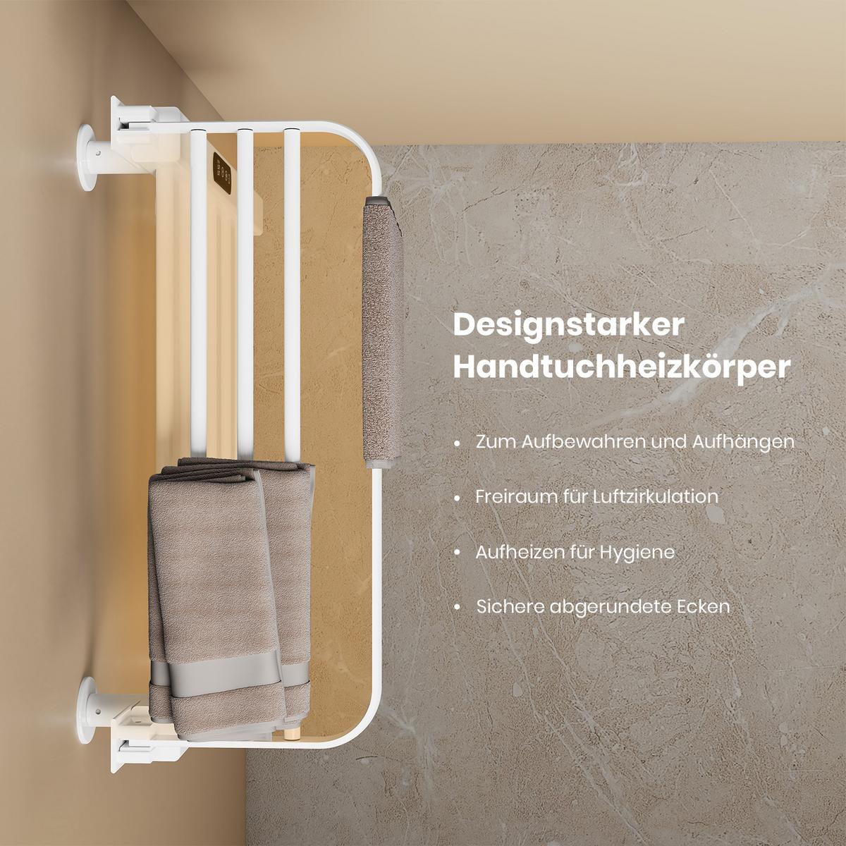 HEIZKÖRPER Elektrischer Handtuchhalter mit Ablage Weiß 50/50/4,3 cm - Weiß, Metall (50/50/25cm) - EMKE
