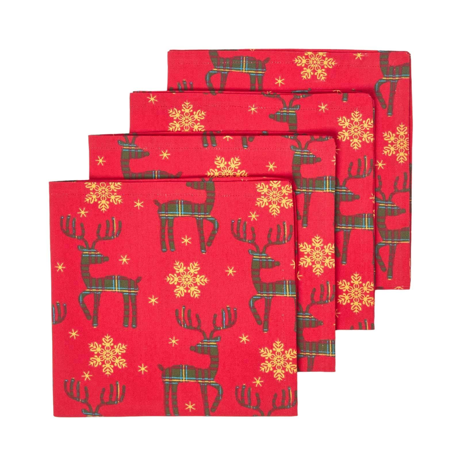WEIHNACHTSSERVIETTEN Rentier, 4er-Set rote Stoffservietten 45/45 cm - Rot, Textil (45/45cm) - Homescapes