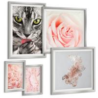 BILDER SET 5er Set - 50x50 cm & 20x30 cm & 40x60 cm Silberner Rahmen - Boho-Küchengras-Schriftzug - Silberfarben, Kunststoff (40/60cm) - TULUP