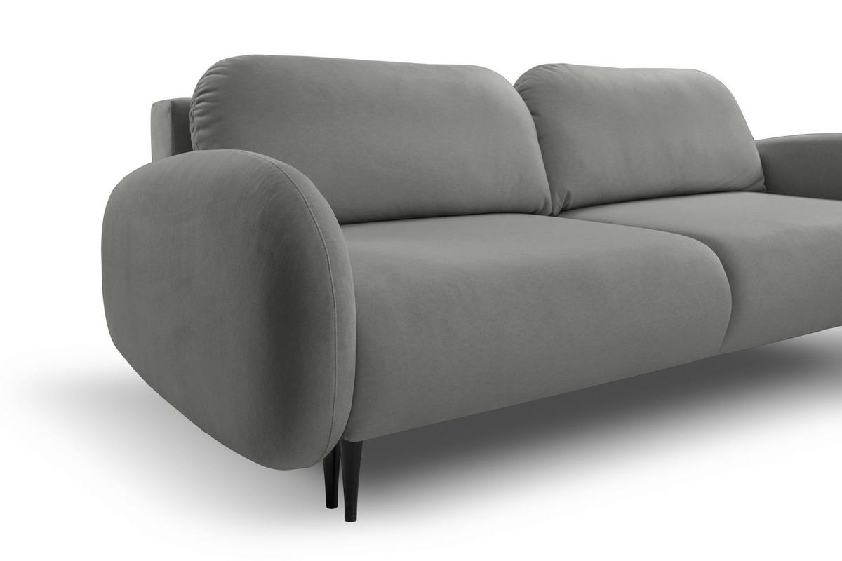 BETTSOFA AGIO Grau Plüsch-Stoff mit Schlaffunktion - Grau, Holz (232/95/109cm) - MASSENO