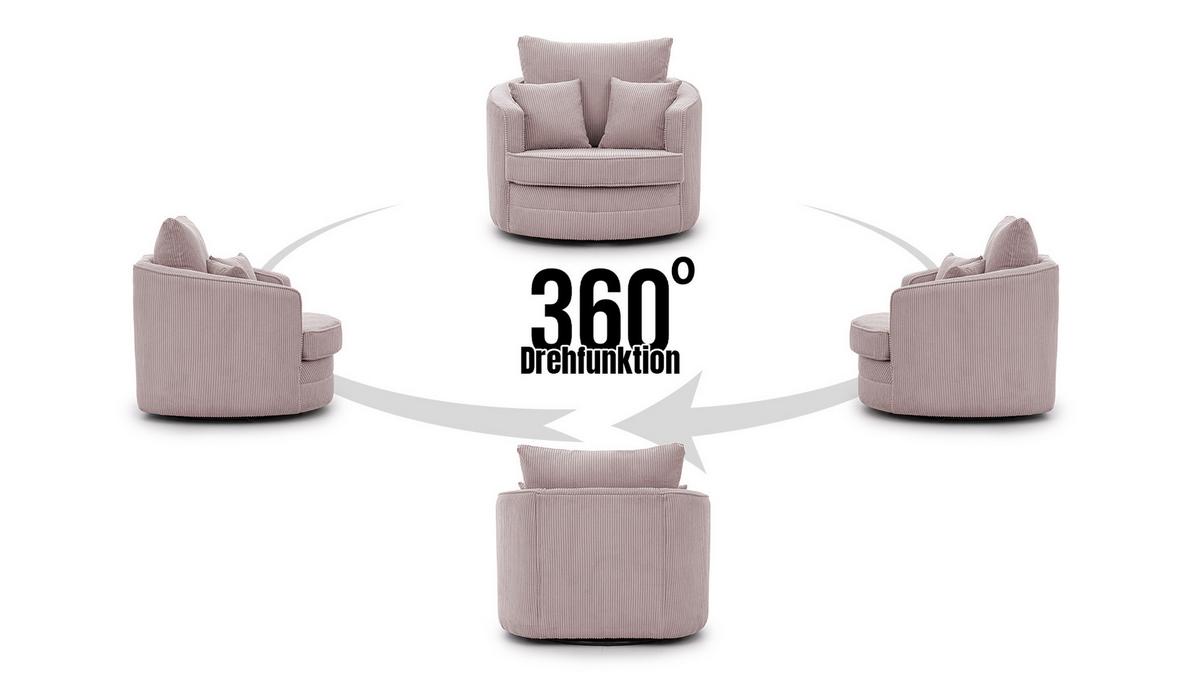 DREHSESSEL Ted aus Puderrosa Cord-Stoff - Pink/Schwarz, Holz/Textil (107/94/100cm) - S-Style Möbel