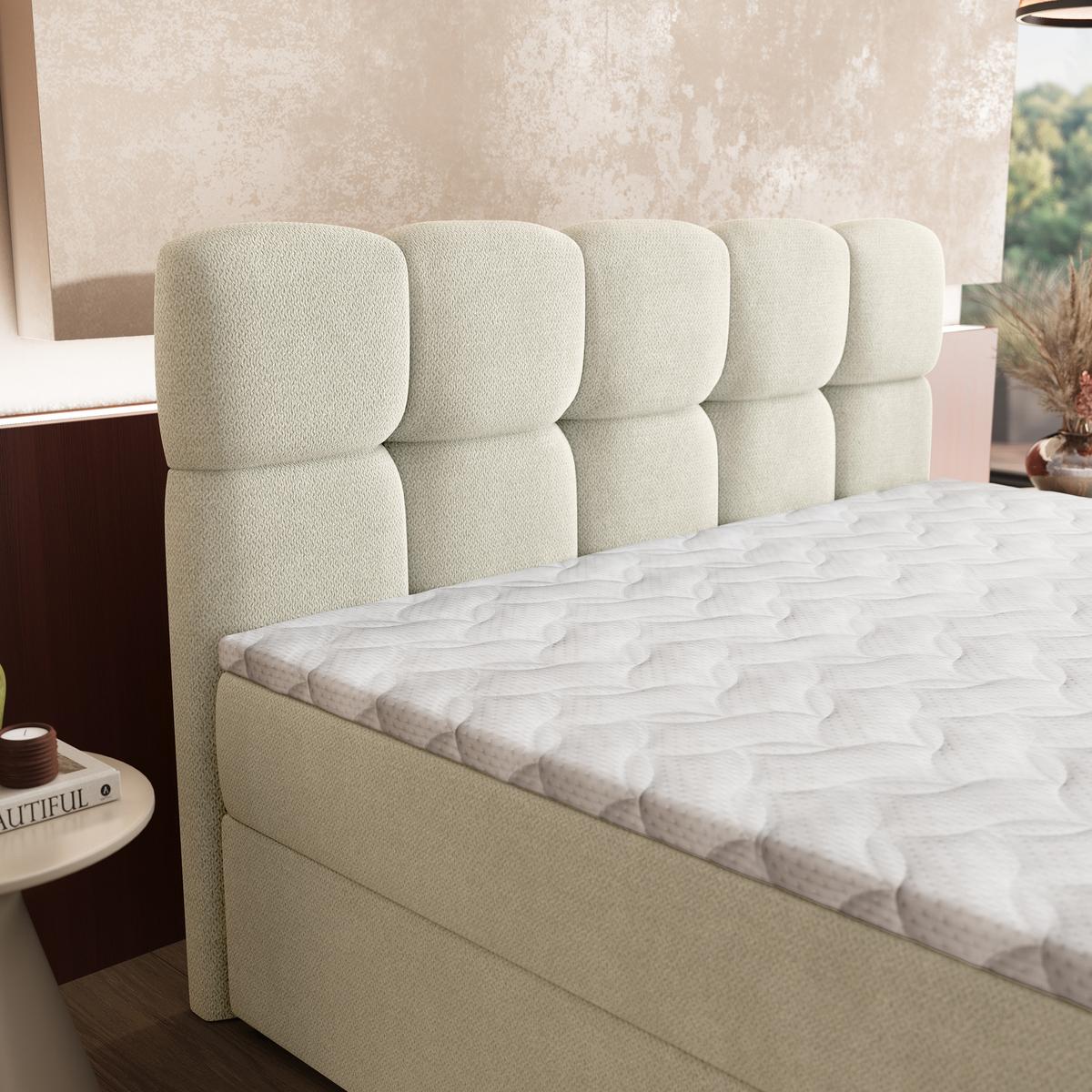 BOXBETT MERU 160x200 cm mit Matratze und Topper - Creme - Creme, Holz (160/200cm) - MASSENO