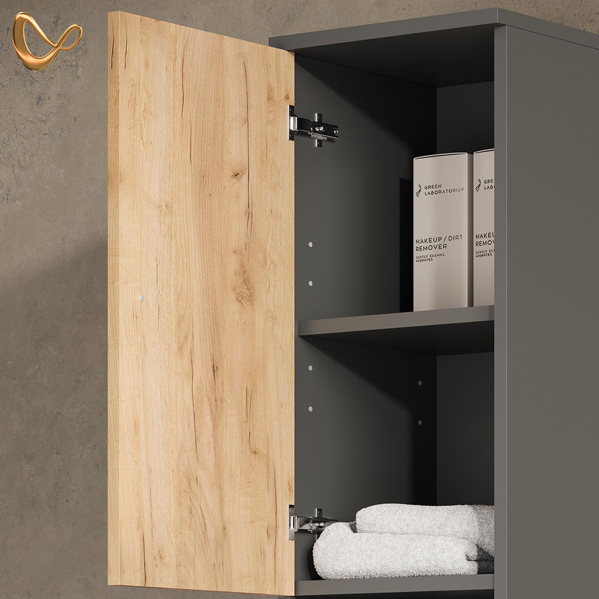 BADSCHRANK Fucino Anthrazit/Goldkraft Eiche 30 x 190 cm - Honigeiche/Anthrazit, Holzwerkstoff (30/190/30cm) - Livinity®