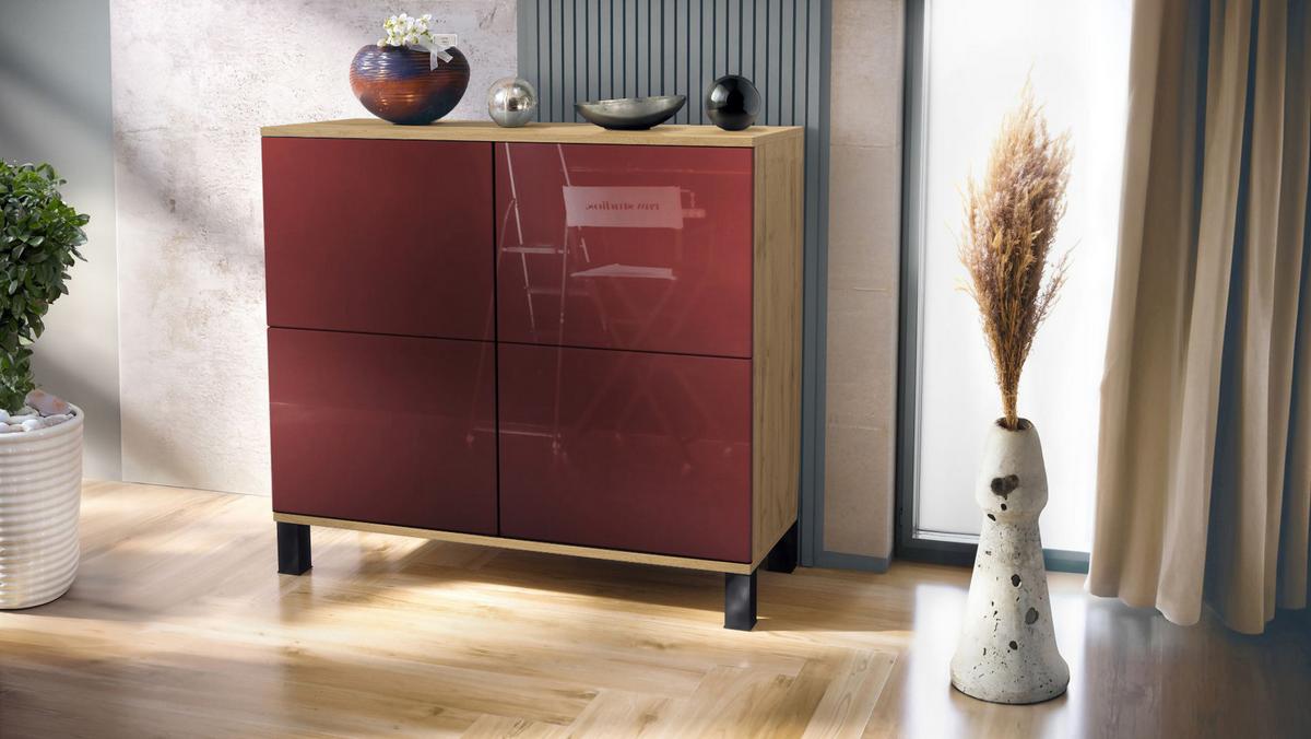 KOMMODE Rova Bordeaux Hochglanz - Bordeaux, Holzwerkstoff (92.5/84.5/35cm) - Vladon