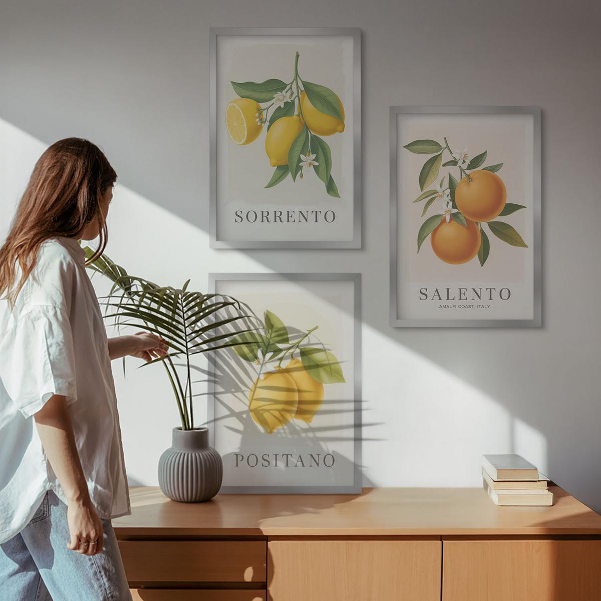 BILDER SET 3er Set - 40x60 cm Silberner Rahmen - Amalfi-Zitronen und -Orangen - Silberfarben, Kunststoff (40/60cm) - TULUP