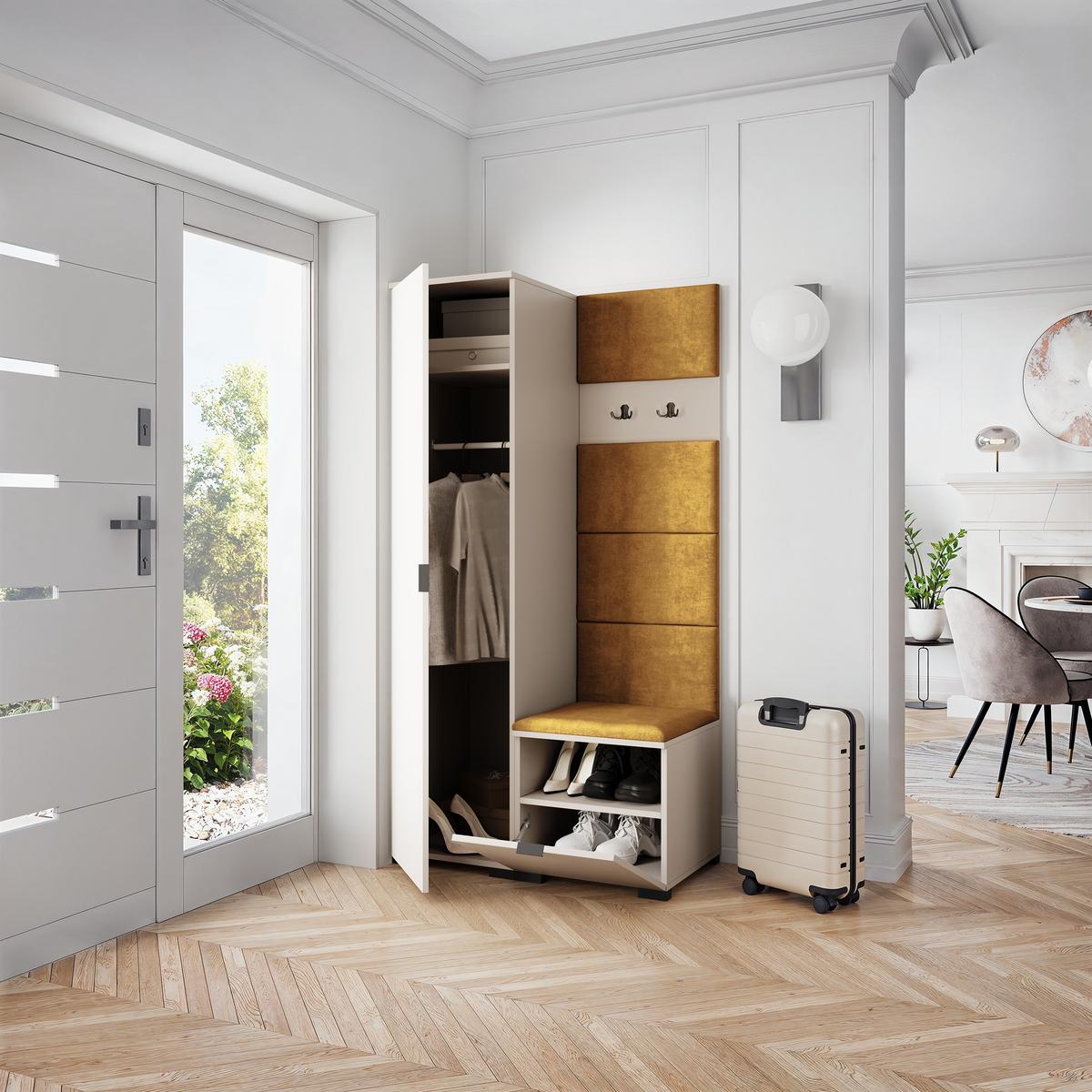 GARDEROBENSCHRANK LORI 95/181/51 cm Modern Garderobe-Set Kaschmir - Kaschmir/Gelb, Holzwerkstoff (95/181/51cm) - MASSENO