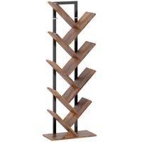BÜCHERREGAL Standregal mit 9 Ebenen Schmal Regal im Baumform Rustikal Braun - Schwarz/Braun, Holzwerkstoff/Metall (24/136/50cm) - HOMCOM