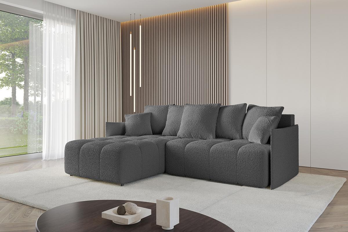 ECKSOFA Ottomane links LONLI-L 251x189x68 Platinfarben Bouclé - Platinfarben, Holzwerkstoff/Kunststoff (251/189cm) - ALTDECOR