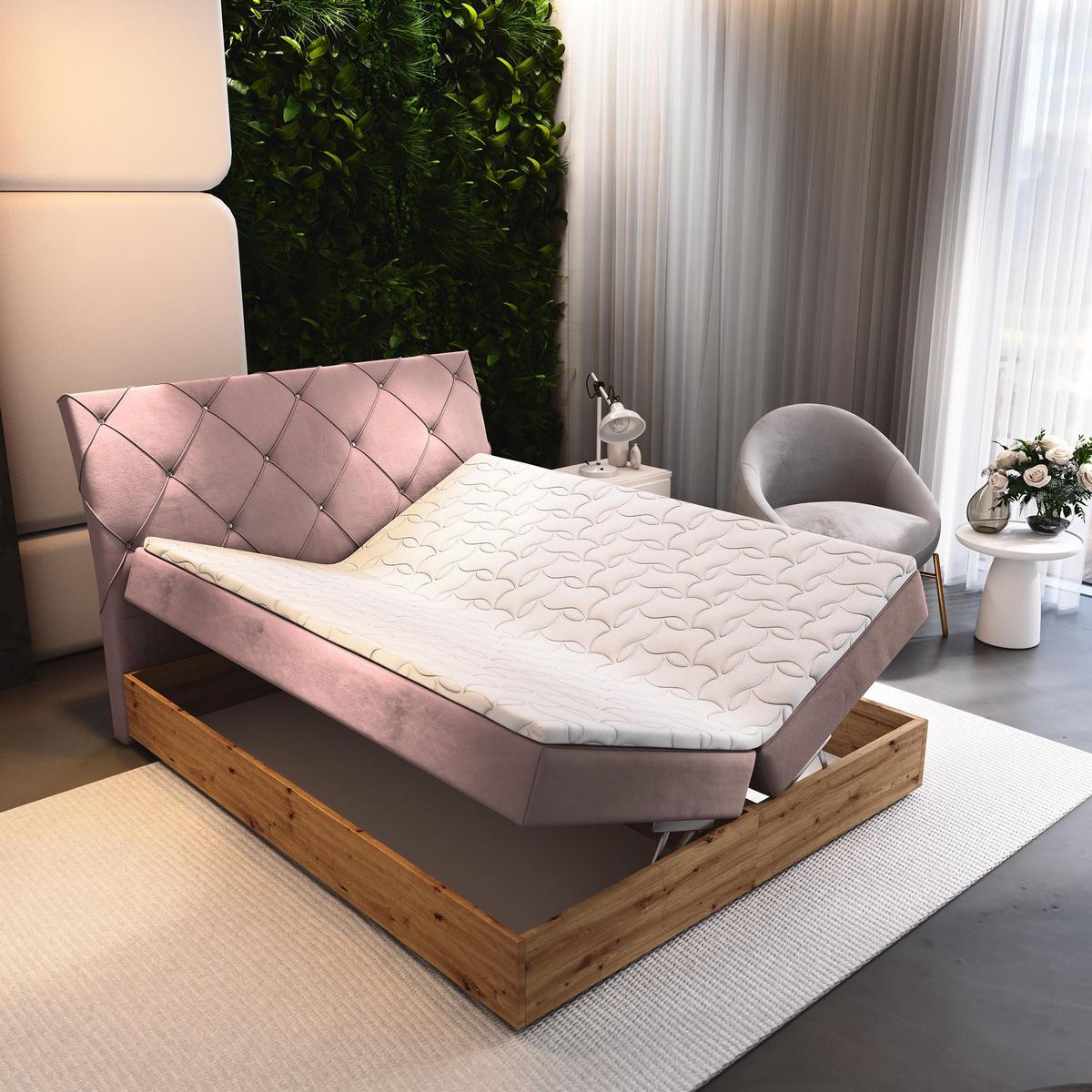 BOXBETT VELLANO 140x200 cm mit Matratze und Topper - Rosa - Rosa, Holz (140/200cm) - MASSENO