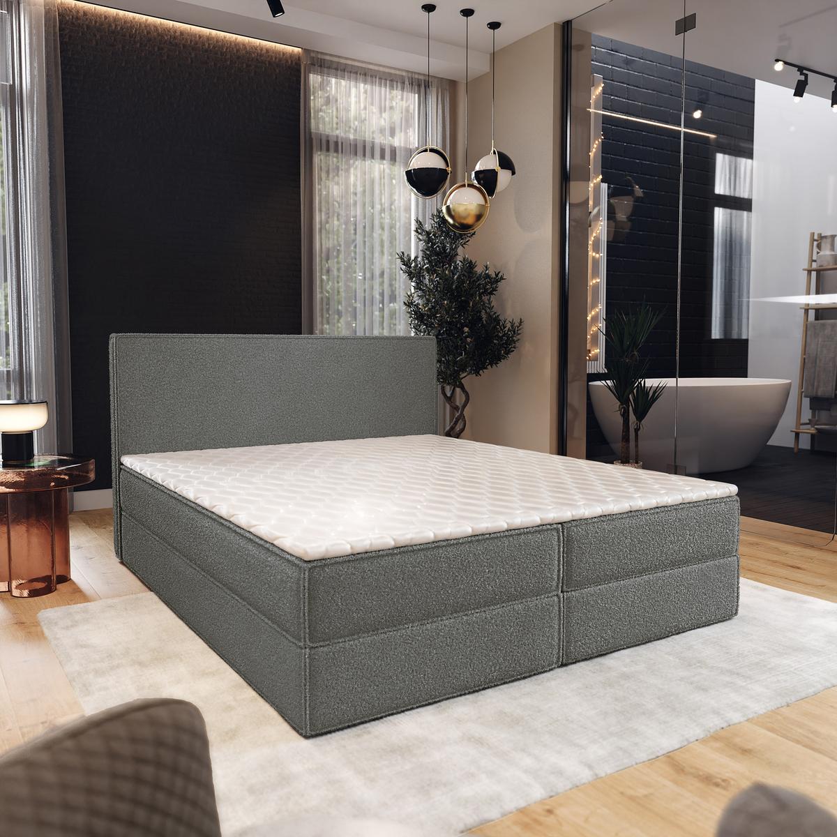 BOXBETT PELLIO 180x200 cm mit Matratze und Topper - Grau - Grau, Holz (180/200cm) - MASSENO