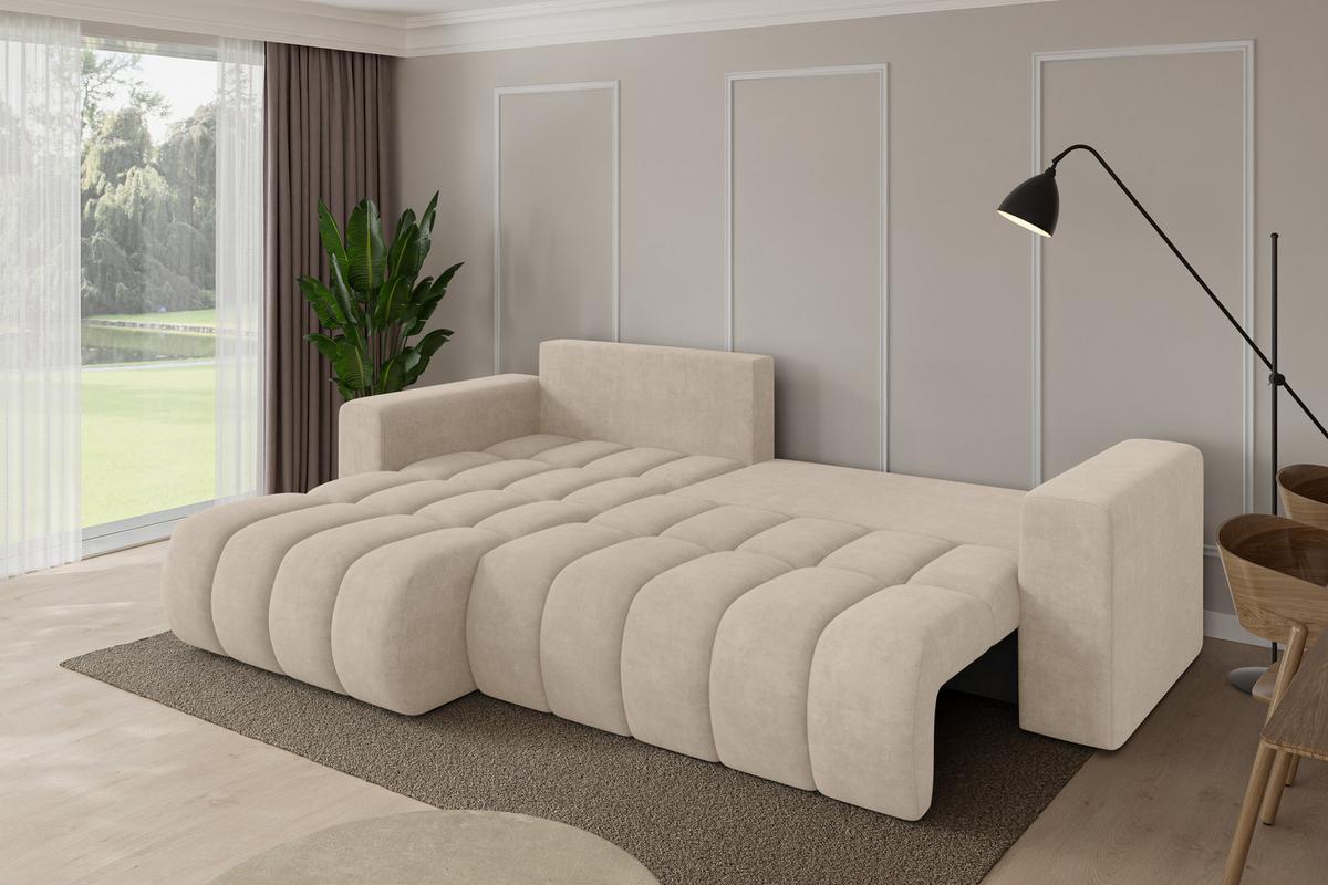 ECKSOFA mit Schlaffunktion Ottomane Links MILA-L-v1 277x195x86 Beige Velours - Schwarz/Sahara, Holzwerkstoff/Kunststoff (277/194cm) - ALTDECOR