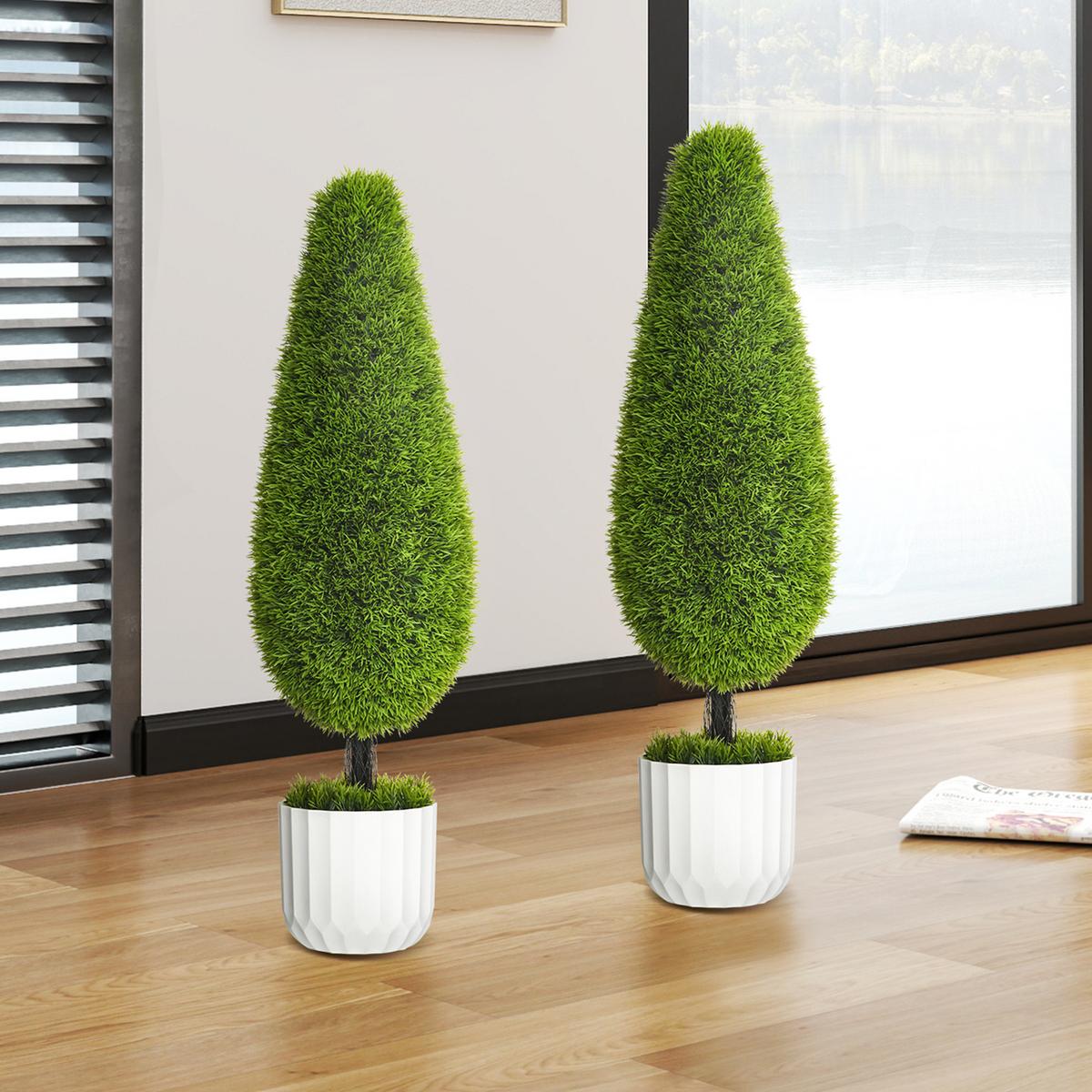 KUNSTPFLANZE Zypresse 2er-Set, 90 cm Künstliche Pflanzen Kunstbaum im Topf - Schwarz/Weiß, Kunststoff (90cm) - HOMCOM