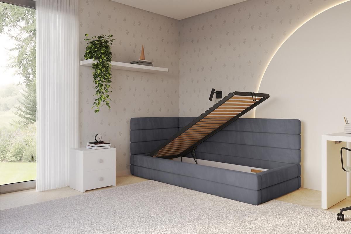 EINZELLBETT Jugendbett mit Bettkasten, Rechts - BEMY 100x200 Dunkelgrau - Titanfarben, Holzwerkstoff/Textil (100/200cm) - ALTDECOR