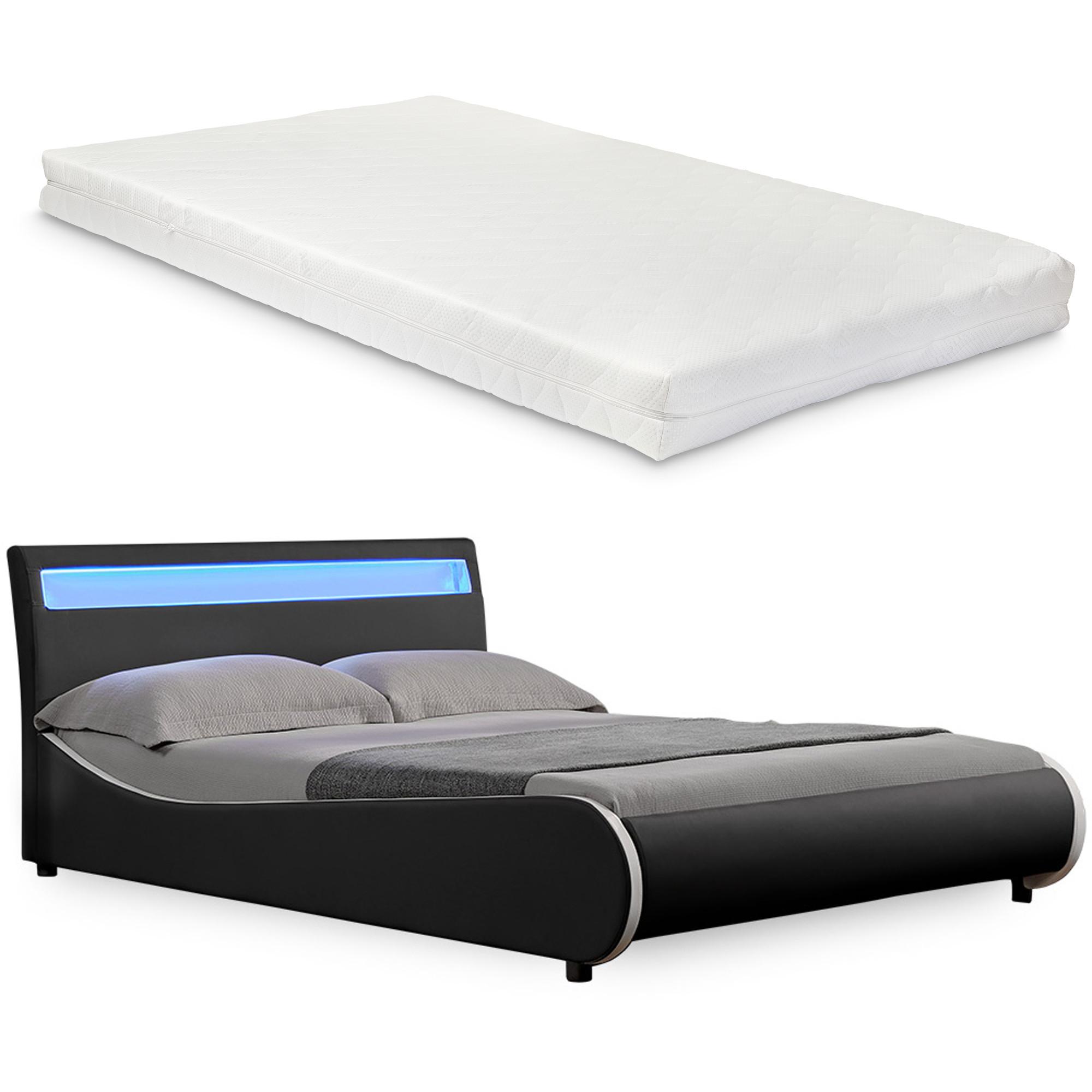 POLSTERBETT Valencia mit Matratze und LED-Beleuchtung - Schwarz, Textil (140/200cm) - Corium