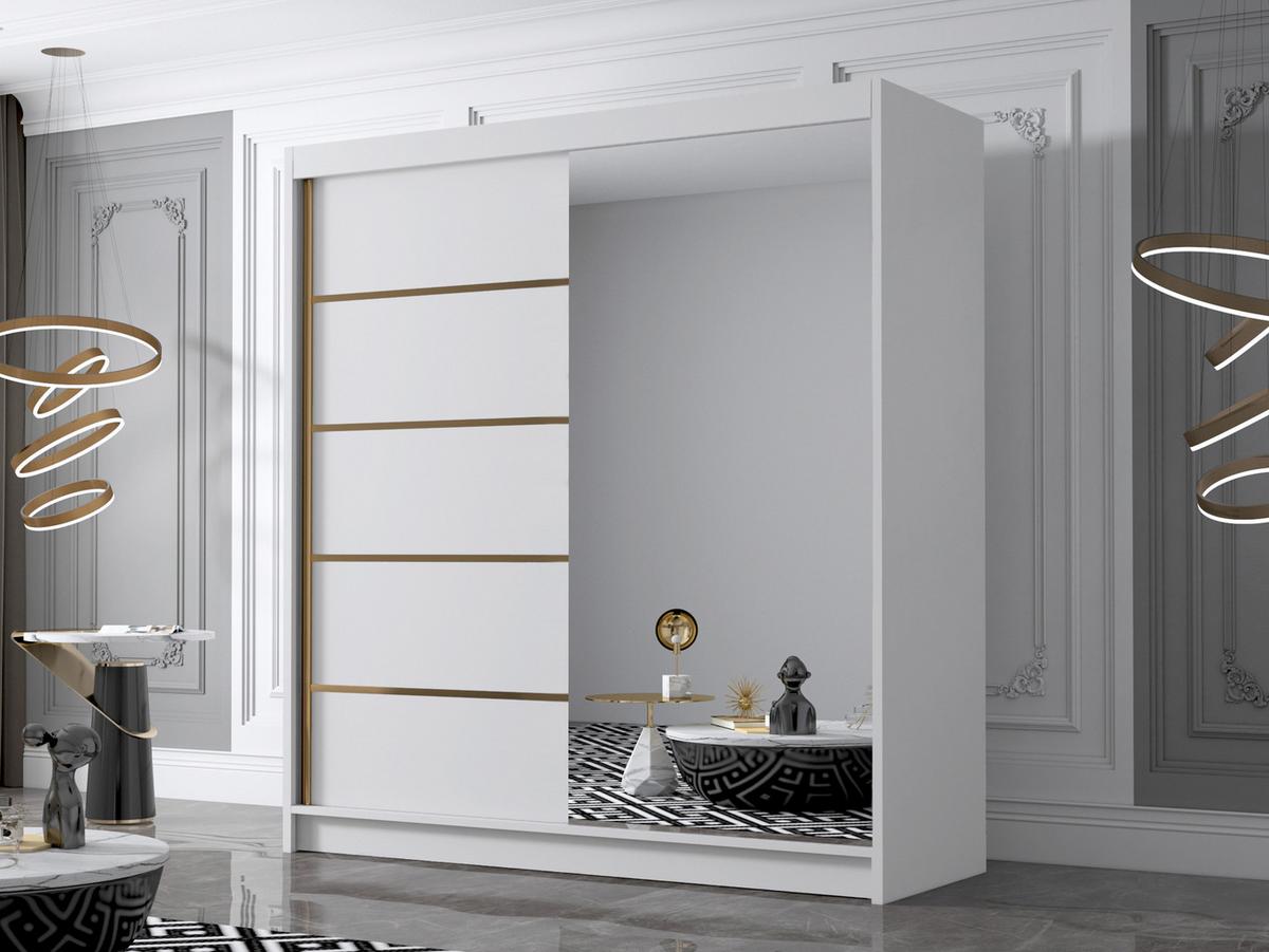 SCHIEBETÜRENSCHRANK Bali III - Goldfarben/Weiß, Holzwerkstoff/Metall (180/215/58cm) - MIRJAN24