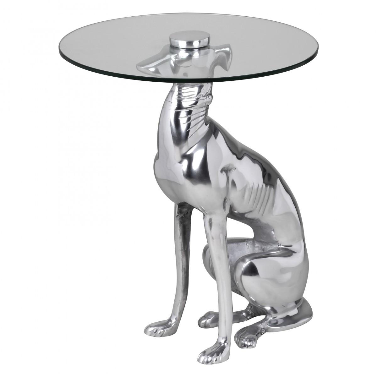 BEISTELLTISCH – Aluminium Silber Figur Hund - Silberfarben, Glas/Metall (40/40/50cm) - KADIMA DESIGN