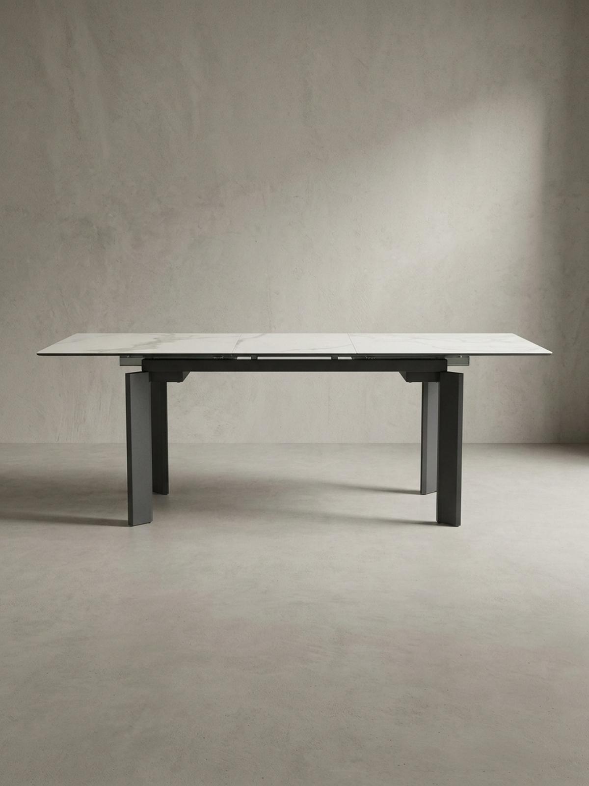 ESSTISCH Ausziehbar Keramik Glas Marmoroptik 180-240 MALTA, Weiß-Schwarz 180x95x77 cm - Schwarz/Weiß, Glas/Metall (95/180/77cm) - KADIMA DESIGN