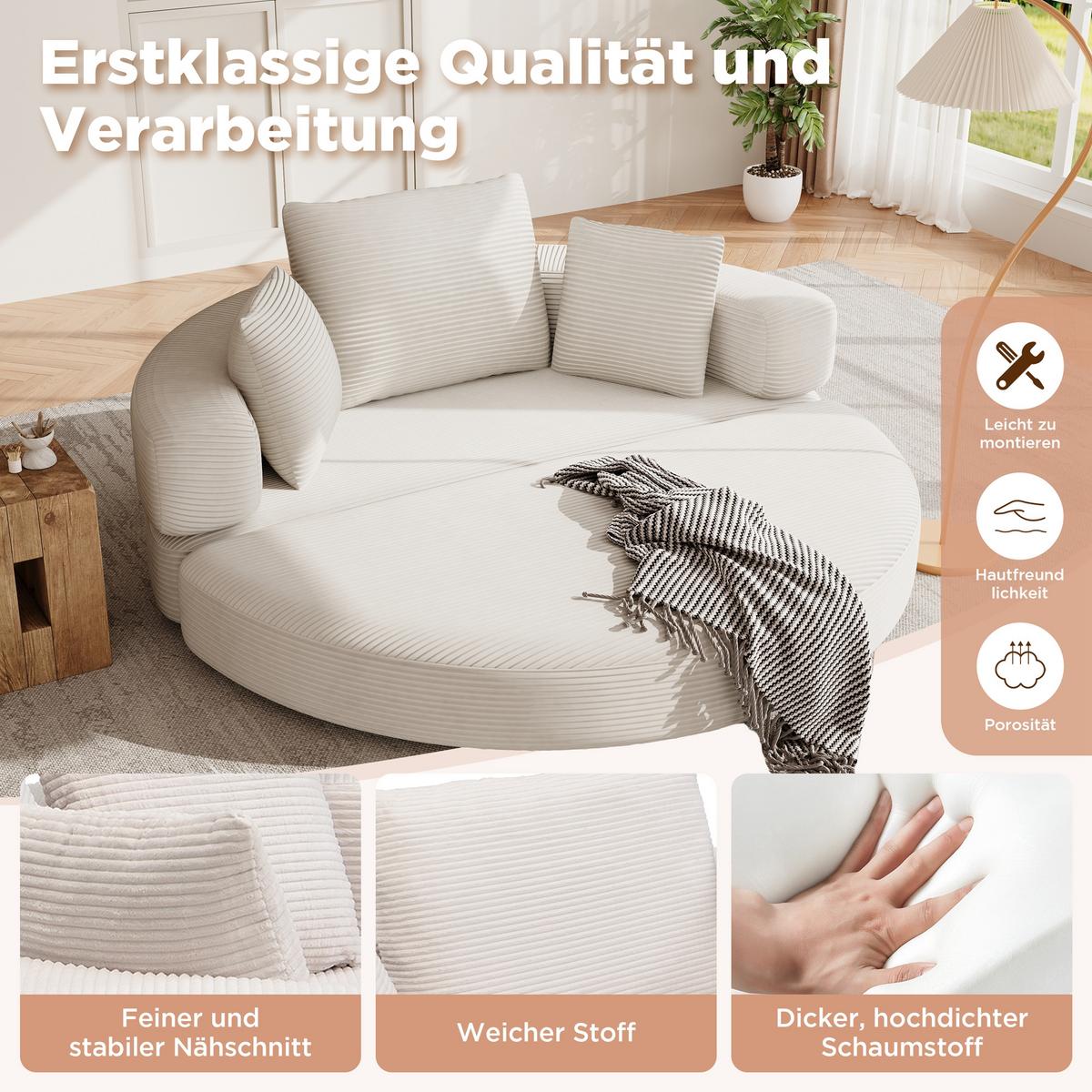 SOFABETT Klappbares Gästebett & Modulares Sofa aus weichem Cord-Stoff - Beige, Textil (173/40/176cm) - Urban Meuble