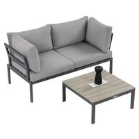 GARTENSET Santorini modulares Ecksofa mit Couchtisch, verzinkter Stahl, für 2 Personen - Hellgrau, Metall - Beautysofa