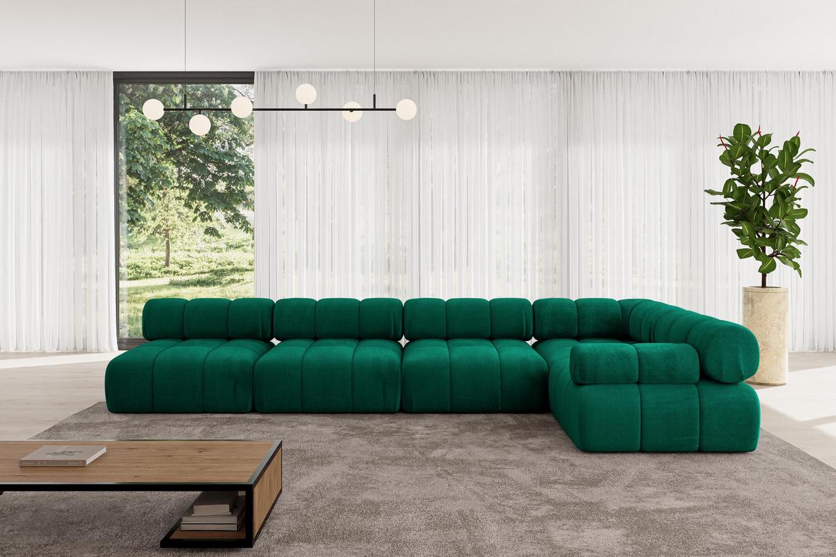 ECKSOFA modulares Sofa Mende-L3 - 380x190x70 cm Dunkelgrün Velours - Dunkelgrün, Holzwerkstoff/Textil (380/190cm) - ALTDECOR