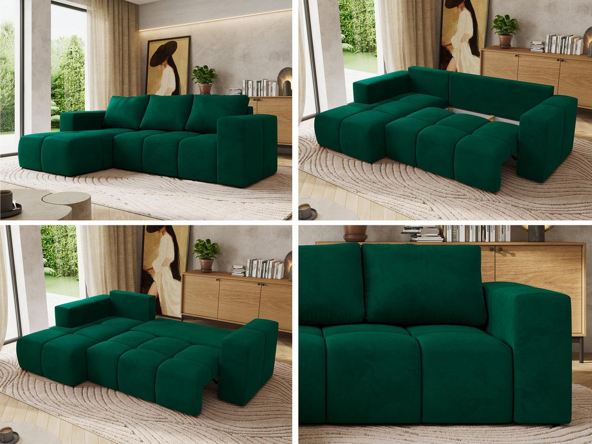 ECKSOFA MONIVA Dunkelgrün Velvet - Links - Dunkelgrün/Schwarz, Kunststoff/Textil (164/266cm) - MKS