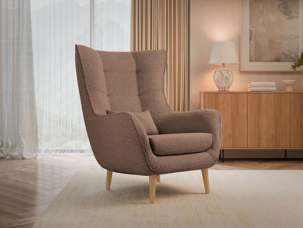 SESSEL Estjano Boucle - Beige/Braun, Holz/Textil (80/106/95cm) - MIRJAN24
