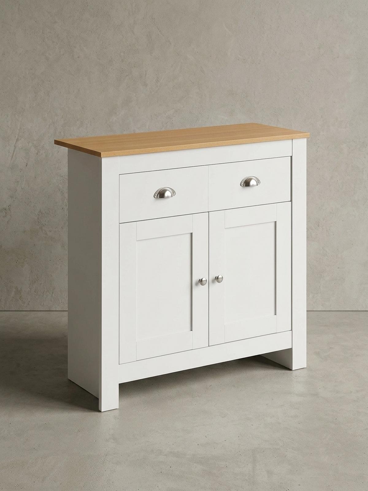SIDEBOARD – Eiche/Weiß, 2 Schubladen, melaminbeschichtet, modern - Weiß, Holz/Metall (79/81/35cm) - KADIMA DESIGN