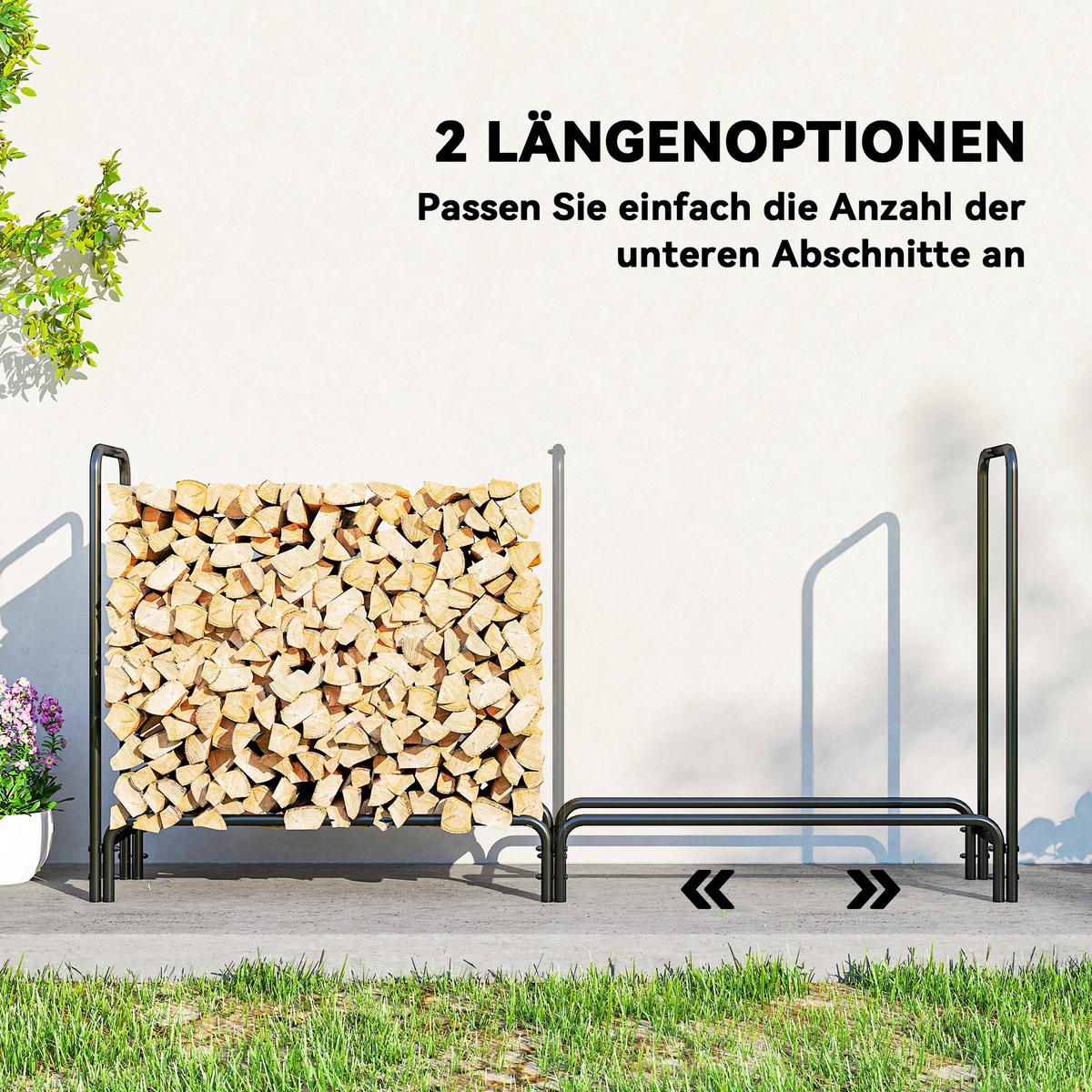 KAMINHOLZREGAL bis 200 kg - Schwarz, Metall (36/99/200cm) - Outsunny